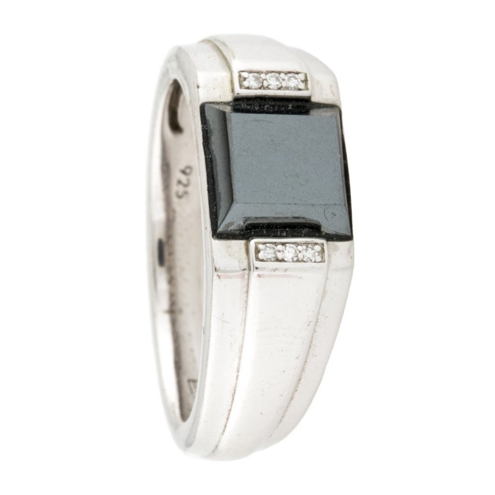 EFFY JEWELERY STERLING SILVER 925 HEMATINE & DIAMOND SIGNET RING - Picture 3 of 4